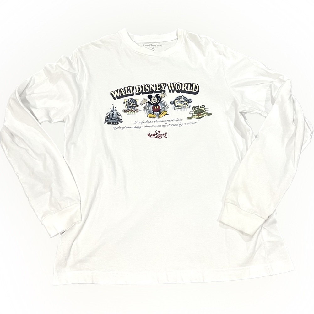 Vintage Mickey Mouse White Embroidered Long Sleeve Size Medium M